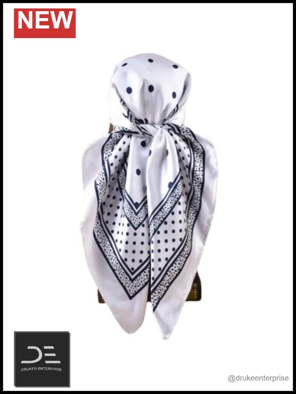 Square Silk-Like Satin Head Scarf for Sleeping Polka Dot 35 Inches